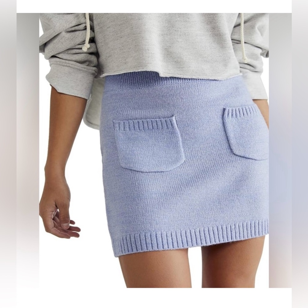 NWT Free People Viola Stylish Blue Knit Skirt L